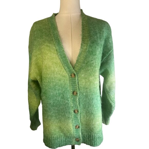 Motel Green Gradient Small Button-Up Cardigan Sweater Polyester/Wool Blend - Picture 4 of 15